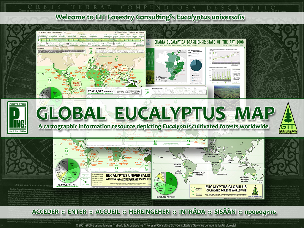 Global Eucalyptus Map, a cartographic information resource depicting Eucalyptus cultivated forests worldwide, by GIT Forestry Consulting / Lugo, Galicia, Spain